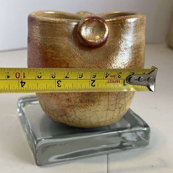 Raku Stoneware Pottery Pot Vase Signed Teri ? Orange/Copper Lava Type Glaze 3.7” - Picture 14 of 15